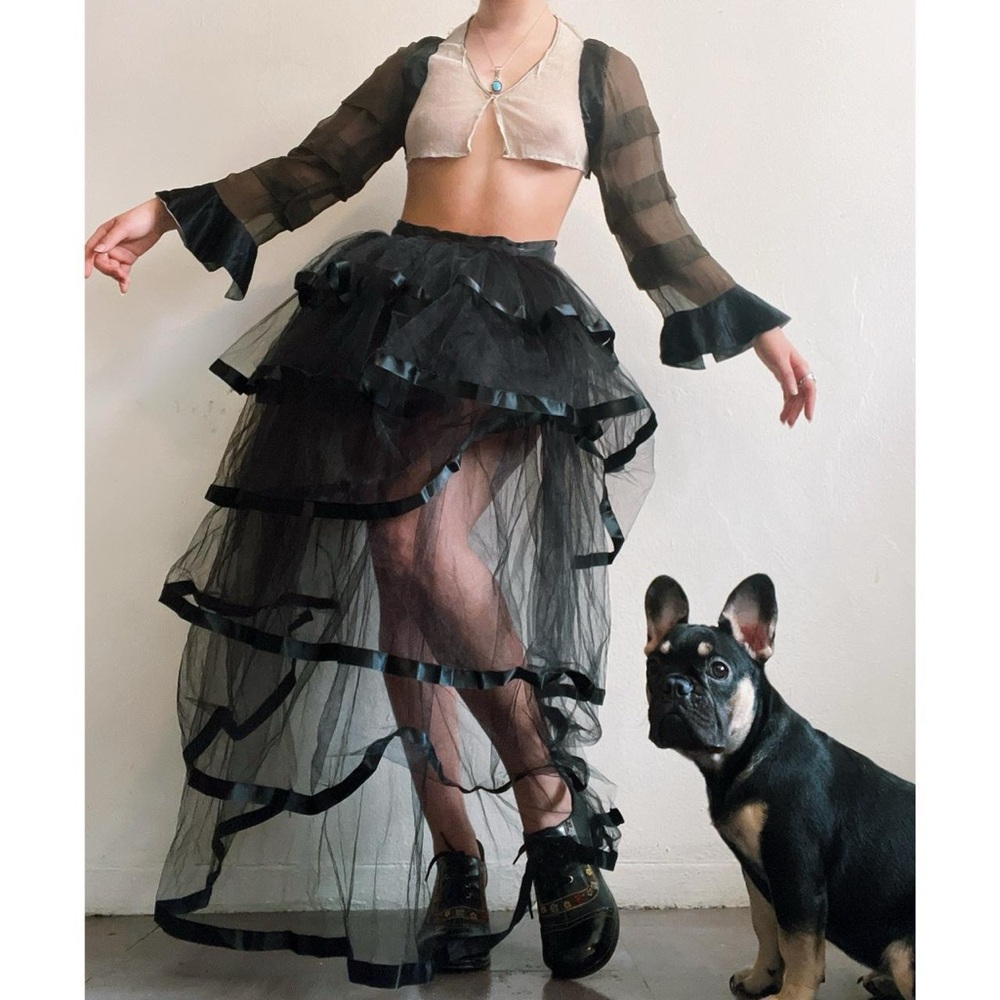 1950s Tiered Tulle / Mesh Apron Skirt